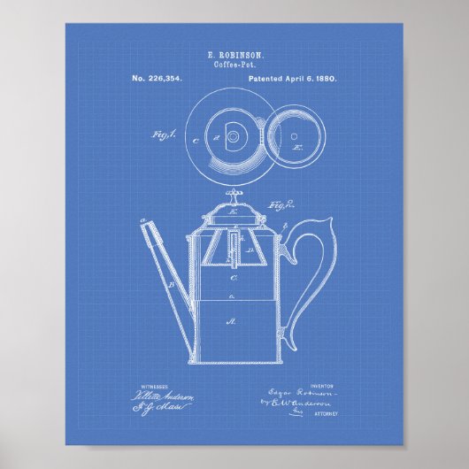 コーヒーポット1880特許技術青写真 ポスター (正面)