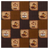 コーヒーポット&カップ素朴生地 ファブリック (クローズアップ)