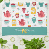 コーヒーポット、ジャム、蜂蜜模様モノグラム キッチンタオル (折り畳み)