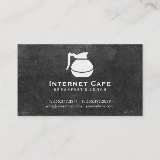 コーヒーポット(白)、石板 名刺 (正面)