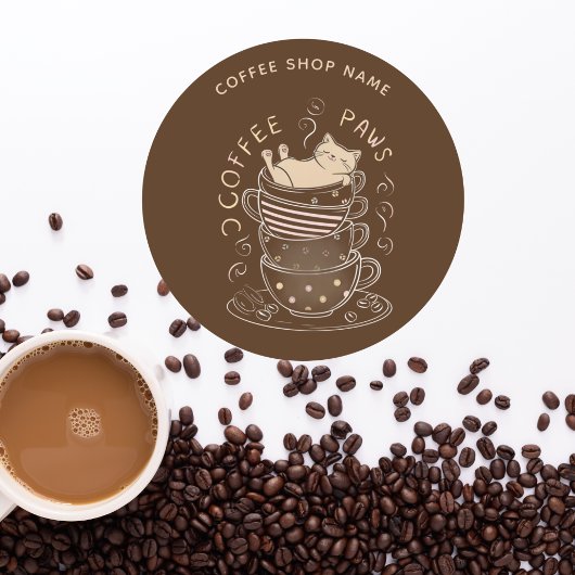 コーヒーポーズキュート猫コーヒーシール ラウンドシール