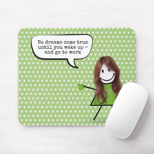 コーヒーマグと引用文付きスティックガール マウスパッド (マウス)