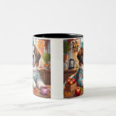 コーヒーマグと秋のセントバーナード芸術 ツートーンマグカップ (中央)