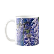 コーヒーマグと藤の花デザイン