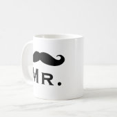 コーヒーマグと黒いハンドルの口ひげ コーヒーマグカップ (正面左)