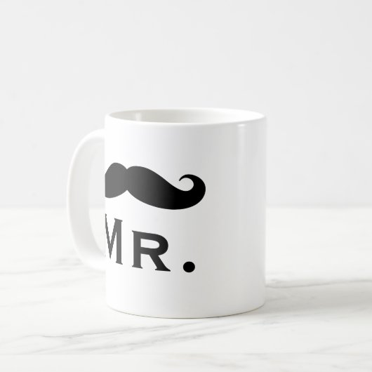コーヒーマグと黒いハンドルの口ひげ コーヒーマグカップ (正面左)