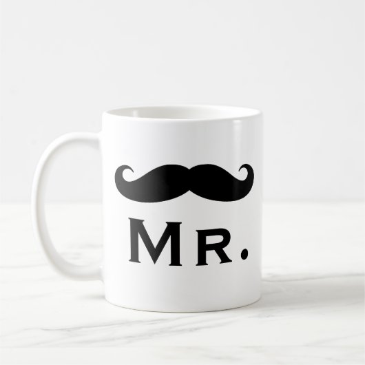 コーヒーマグと黒いハンドルの口ひげ コーヒーマグカップ (左)