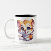 コーヒーマグにかわいい笑顔のヒョウベビー ツートーンマグカップ (左)