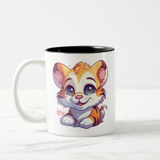 コーヒーマグにかわいい笑顔のヒョウベビー ツートーンマグカップ (左)