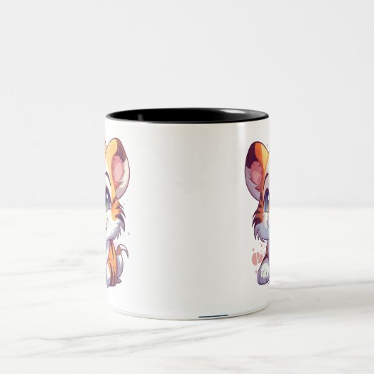コーヒーマグにかわいい笑顔のヒョウベビー ツートーンマグカップ (中央)