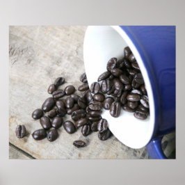 コーヒーマグのコーヒー豆こぼれ16x20 ポスター