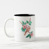 コーヒーマグの上の鳥の花 ツートーンマグカップ (左)