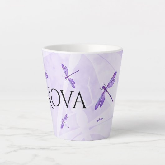 コーヒーマグの紫のドラゴンパーソナライズされたフライ カフェラテマグ (正面)