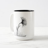 コーヒーマグの黒と白の花のスケッチ ツートーンマグカップ (正面左)