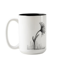 コーヒーマグの黒と白の花のスケッチ