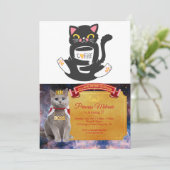 コーヒーマグを抱きしめる猫-背景色を選択 招待状 (スタンド正面)