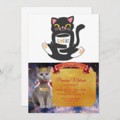 コーヒーマグを抱きしめる猫-背景色を選択 招待状 (正面/裏面)