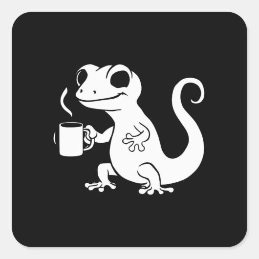 コーヒーマグを持っているかわいいゲッコ スクエアシール (正面)