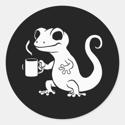 コーヒーマグを持っているかわいいゲッコ ラウンドシール (正面)