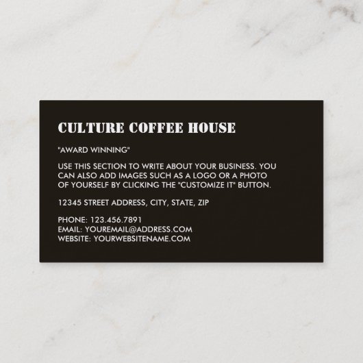 コーヒーマグアイコン、バリスタ、カフェ、コーヒーハウス 名刺 (裏面)