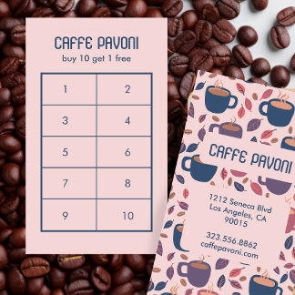 コーヒーマグパターンピンクブルーカフェかわいい10 ロイヤリティカード