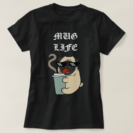 コーヒーマグライフパグコーヒおもしろいー Tシャツ (デザイン正面)
