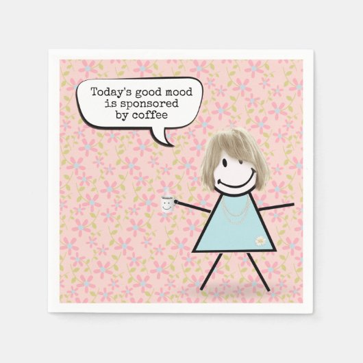 コーヒーマグ付きのスティックガール スタンダードカクテルナプキン (正面)