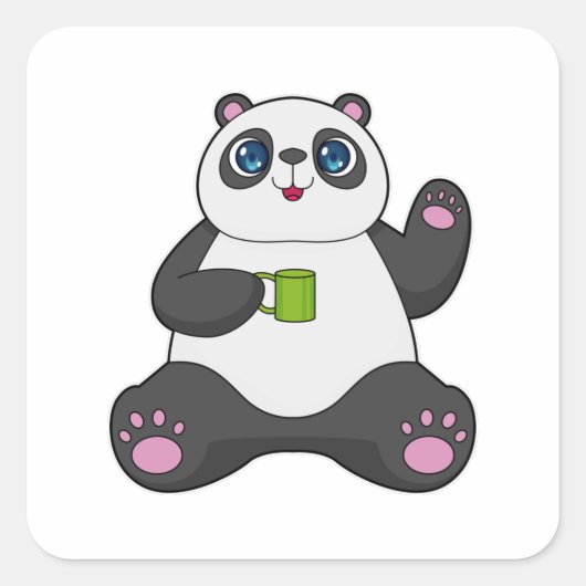 コーヒーマグ付きパンダ スクエアシール (正面)