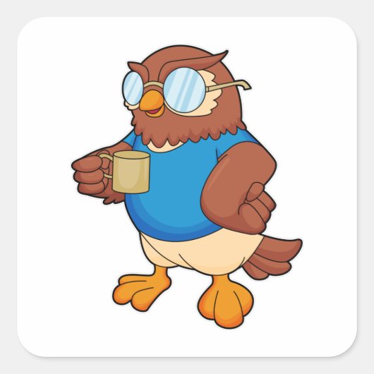 コーヒーマグ付きフクロウ スクエアシール (正面)