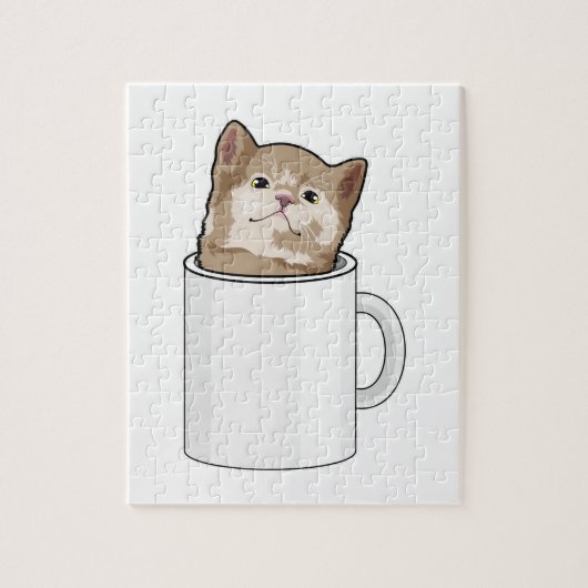 コーヒーマグ付き猫 ジグソーパズル (縦)