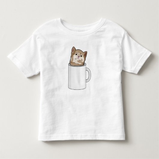 コーヒーマグ付き猫 トドラーTシャツ (正面)