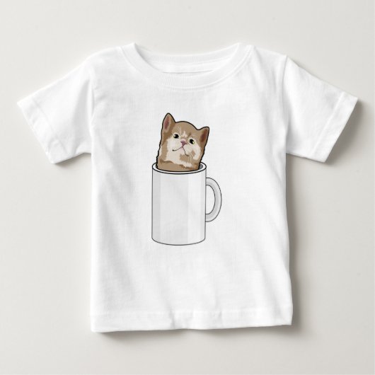 コーヒーマグ付き猫 ベビーTシャツ (正面)