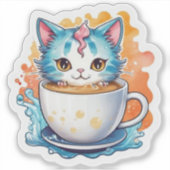 コーヒーマグ付き猫–94678 シール (正面)