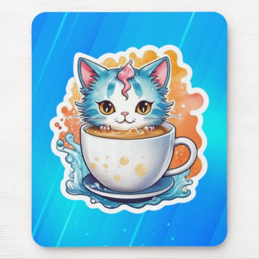 コーヒーマグ付き猫–94678 マウスパッド (正面)
