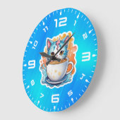 コーヒーマグ付き猫–94678 ラージ壁時計 (傾斜)