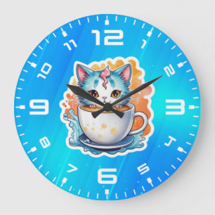 コーヒーマグ付き猫–94678 ラージ壁時計