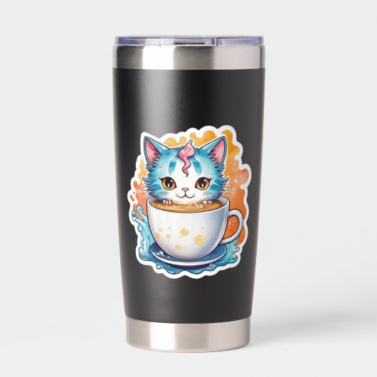 コーヒーマグ付き猫–94678 保温保冷タンブラー (正面)