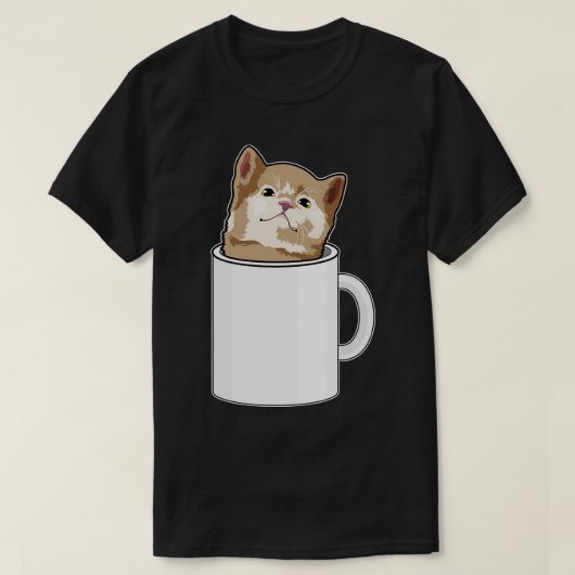 コーヒーマグ付き猫 Tシャツ (デザイン正面)
