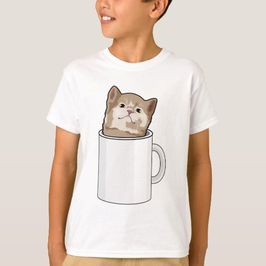 コーヒーマグ付き猫 Tシャツ (正面)