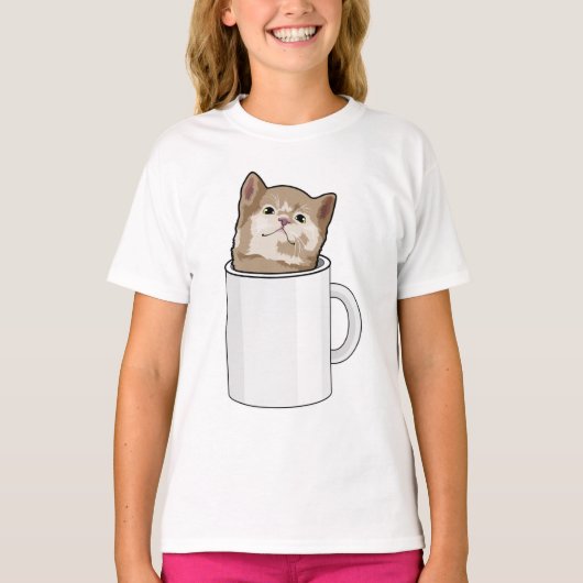 コーヒーマグ付き猫 Tシャツ (正面)
