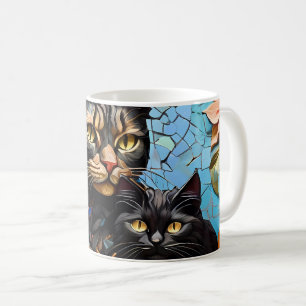 コーヒーマグ猫モザイクステンドグラスのデザイナーマグ コーヒーマグカップ