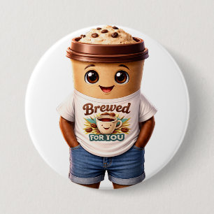 コーヒーマン - 本当のカフェインキングのための楽しいデザイン 缶バッジ