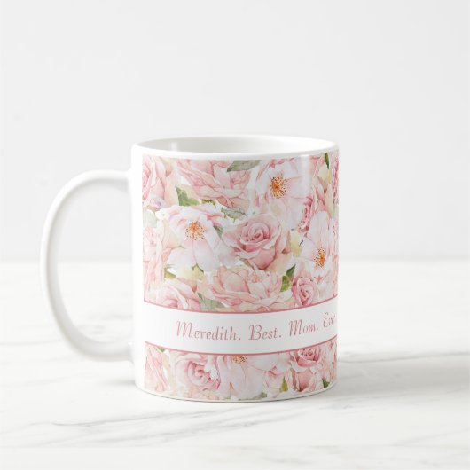 コーヒーマ最高のグと名付けたピンクのバラの母 コーヒーマグカップ (左)
