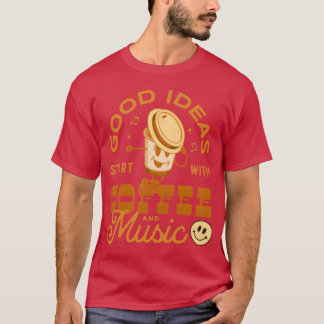 コーヒーミュージック カートゥーン おもしろ コーヒー好きの引用 フ Tシャツ