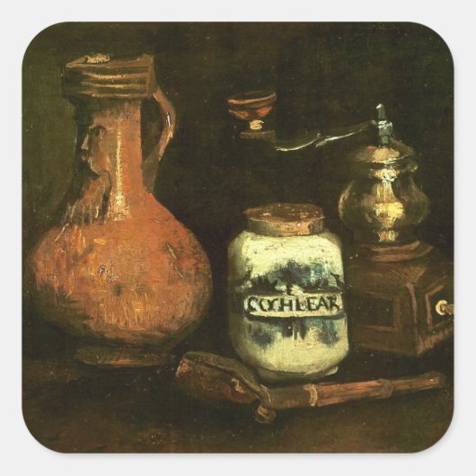 コーヒーミルパイプケース&ジャグファンゴッホファインアート スクエアシール (正面)