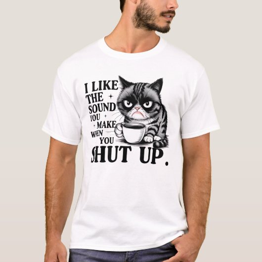 コーヒーモーニングおもしろいデザインの不機嫌な猫😼☕ Tシャツ (正面)