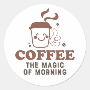 コーヒーモーニングコーヒーコーヒー愛好家の魔法引用文 ラウンドシール
