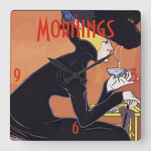 コーヒーモーニングヴィンテージスタイル スクエア壁時計 (正面)