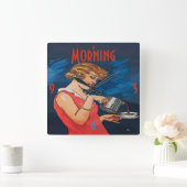 コーヒーモーニングヴィンテージスタイル スクエア壁時計 (ホーム)