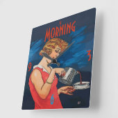 コーヒーモーニングヴィンテージスタイル スクエア壁時計 (傾斜)